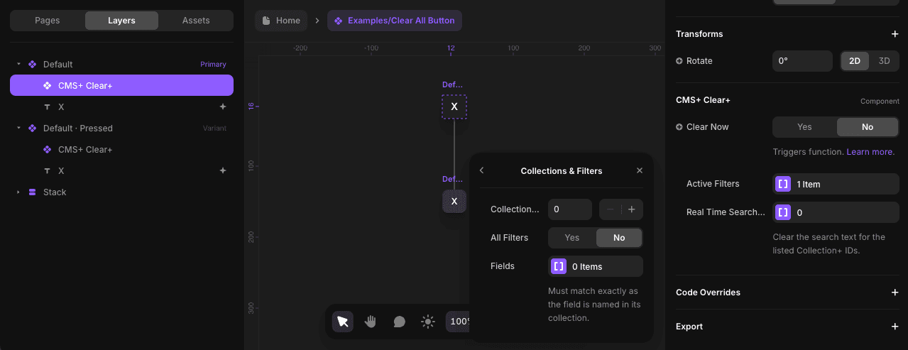 Setting the Active Filters control to Clear+