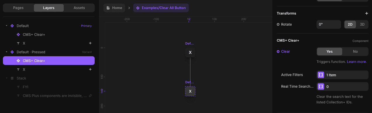 Toggling the control that triggers Clear+'s functionality