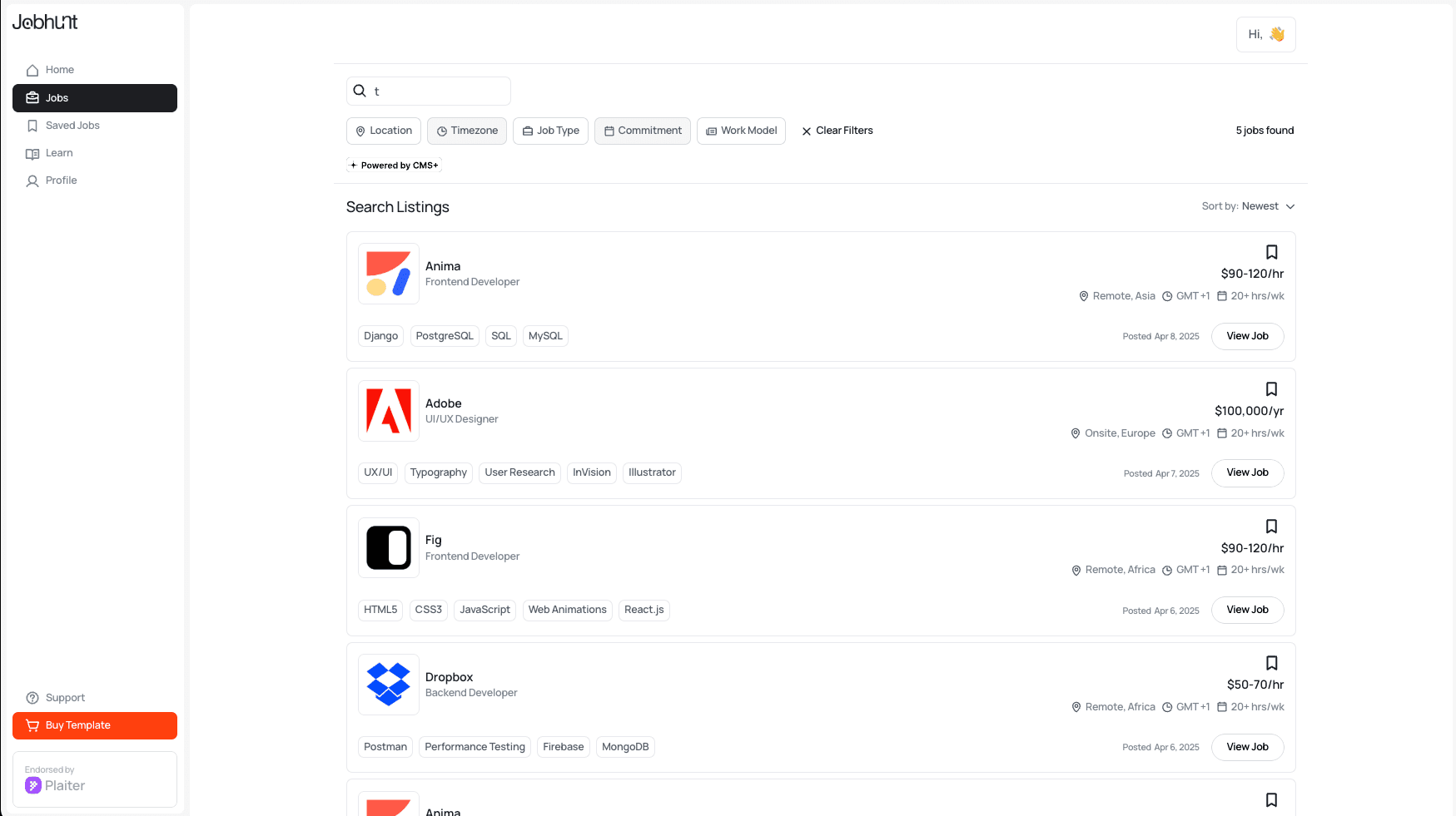 Jobhunt website screenshot